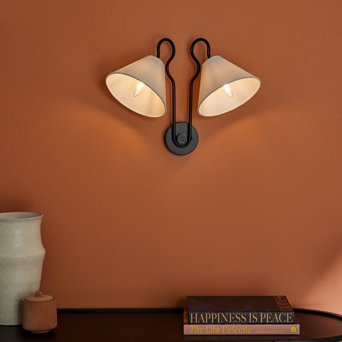 Legudit Wall Lamp Double White Cone Shades Fabric