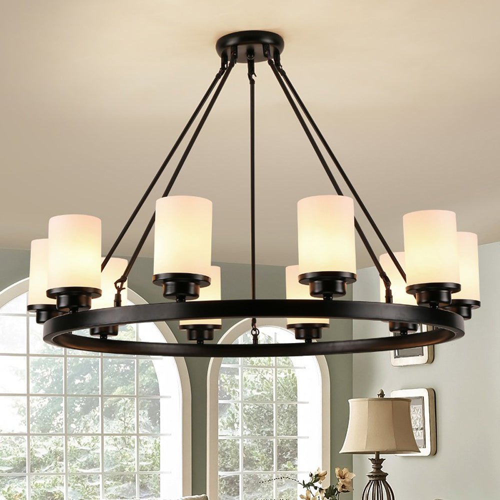 Ribonat Retro Black Metal/Glass Chandelier for Living Room