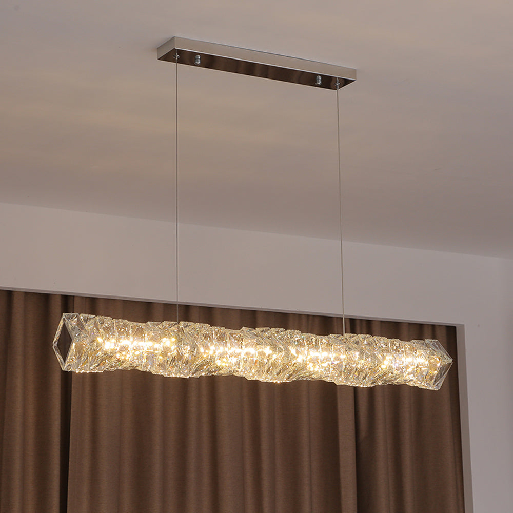 Jonadit Crystal Sliver and Gold Pendant Light, Stainless Steel