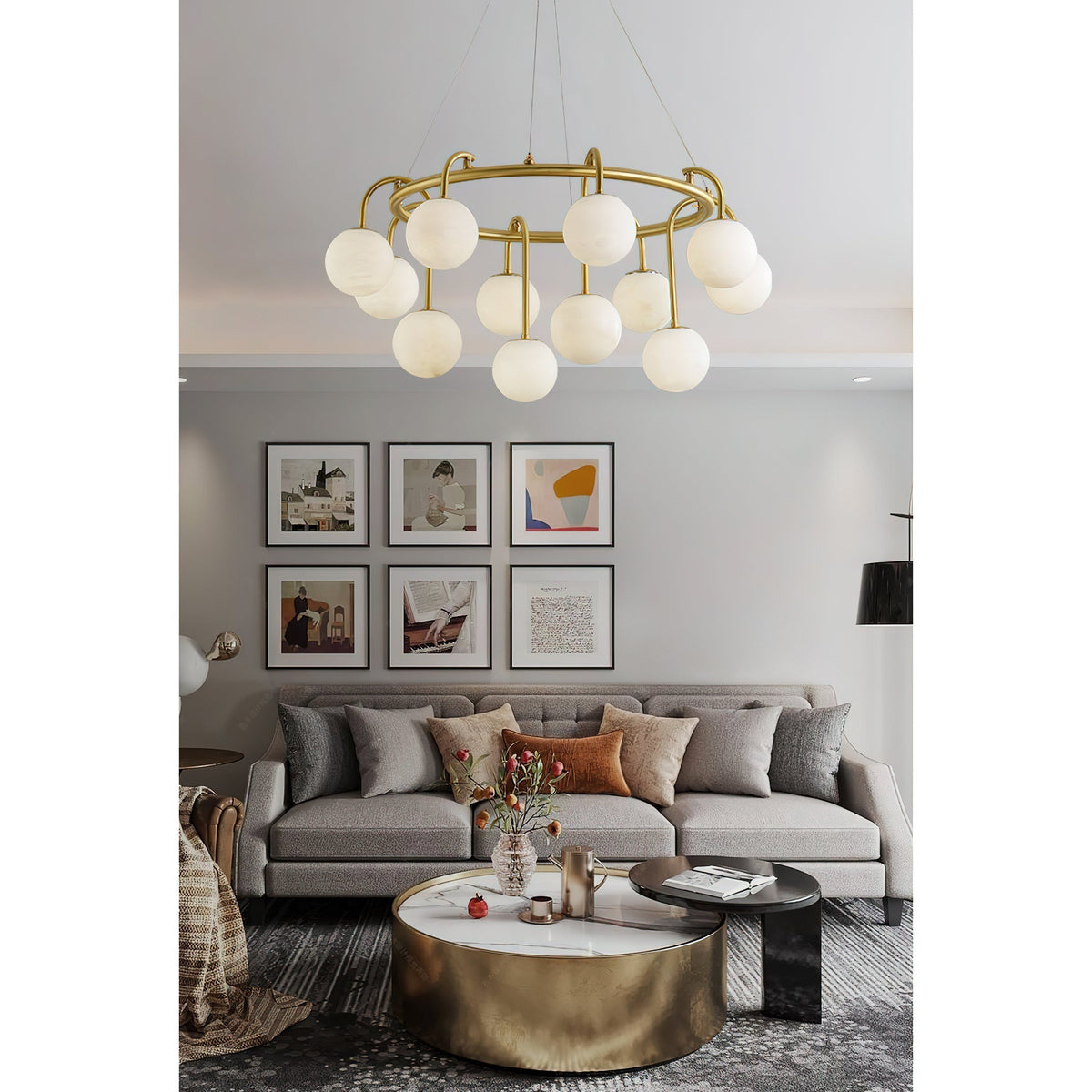 Zotalara Elegance Brass Alabaster Chandelier