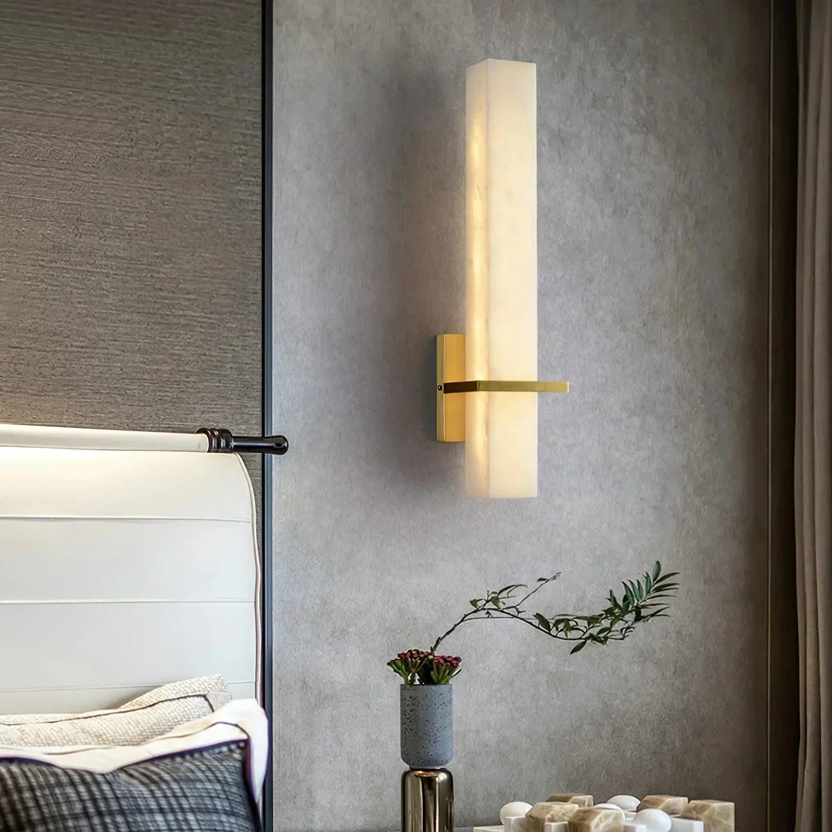 Ritta Wall Lamp White Alabaster Brass Modern Cuboid-Relic Pieces