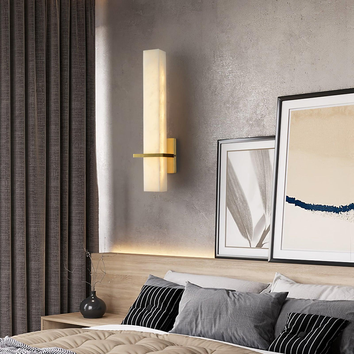 Ritta Wall Lamp White Alabaster Brass Modern Cuboid-Relic Pieces