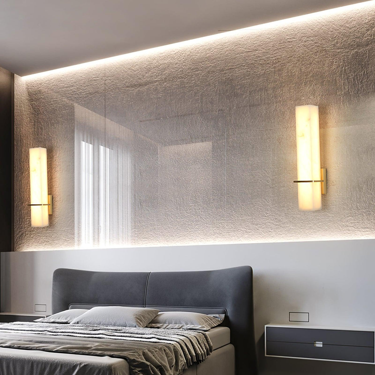 Ritta Wall Lamp White Alabaster Brass Modern Cuboid-Relic Pieces