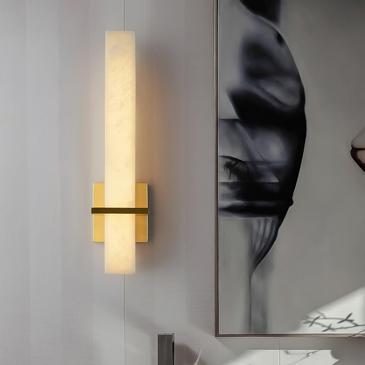 Ritta Wall Lamp White Alabaster Brass Modern Cuboid-Relic Pieces