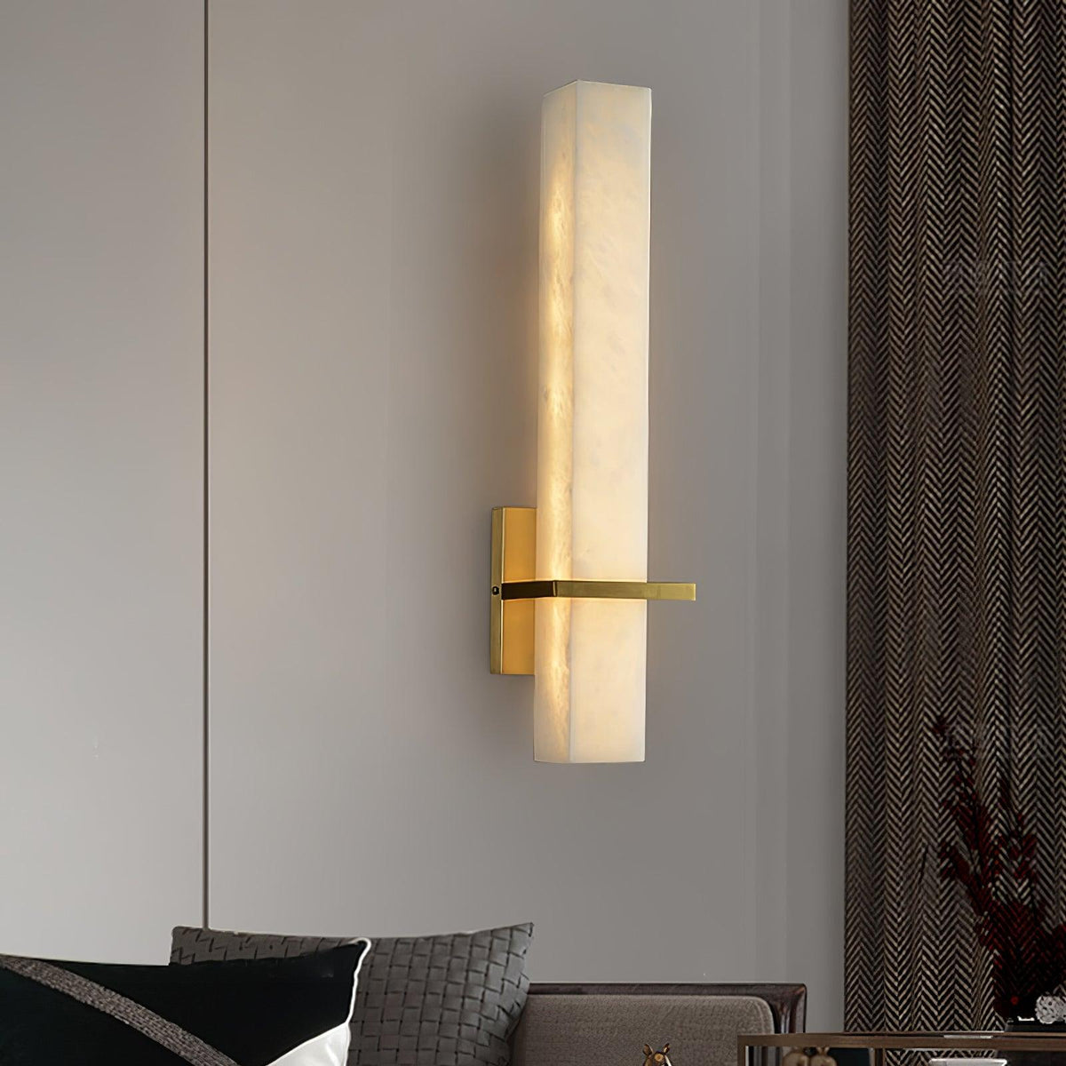 Ritta Wall Lamp White Alabaster Brass Modern Cuboid-Relic Pieces