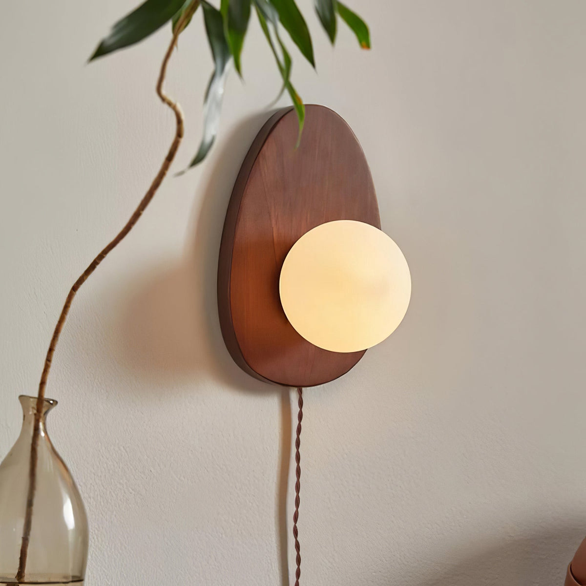 Nylaeiel Nordic Art Plug-in Walnut Glass Wood Wall Lamp