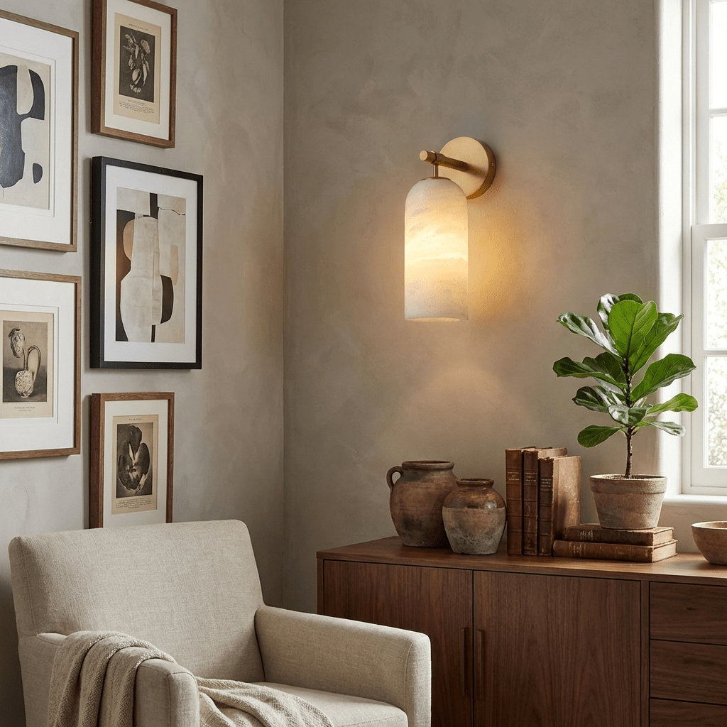 Albelaine Pillar Alabaster Wall Sconce