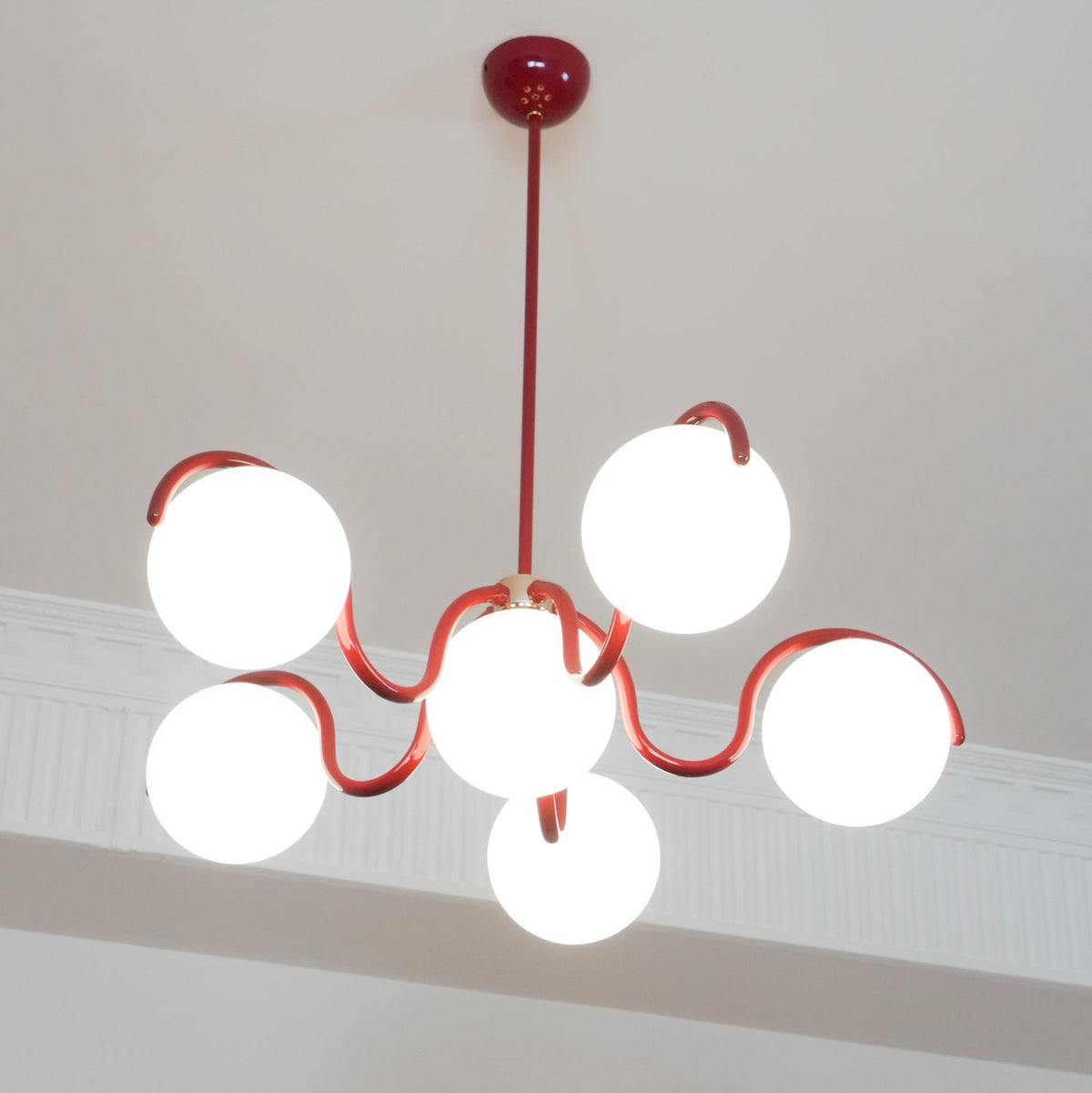 Zapiler Curve Linear Chandelier Red&Silver