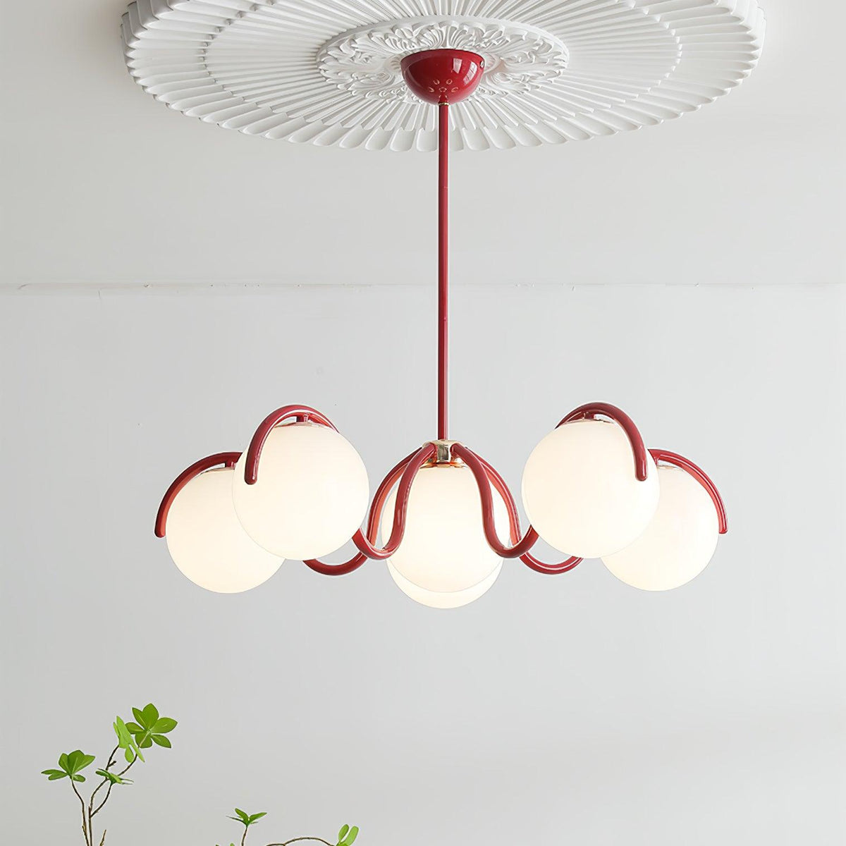 Zapiler Curve Linear Chandelier Red&Silver
