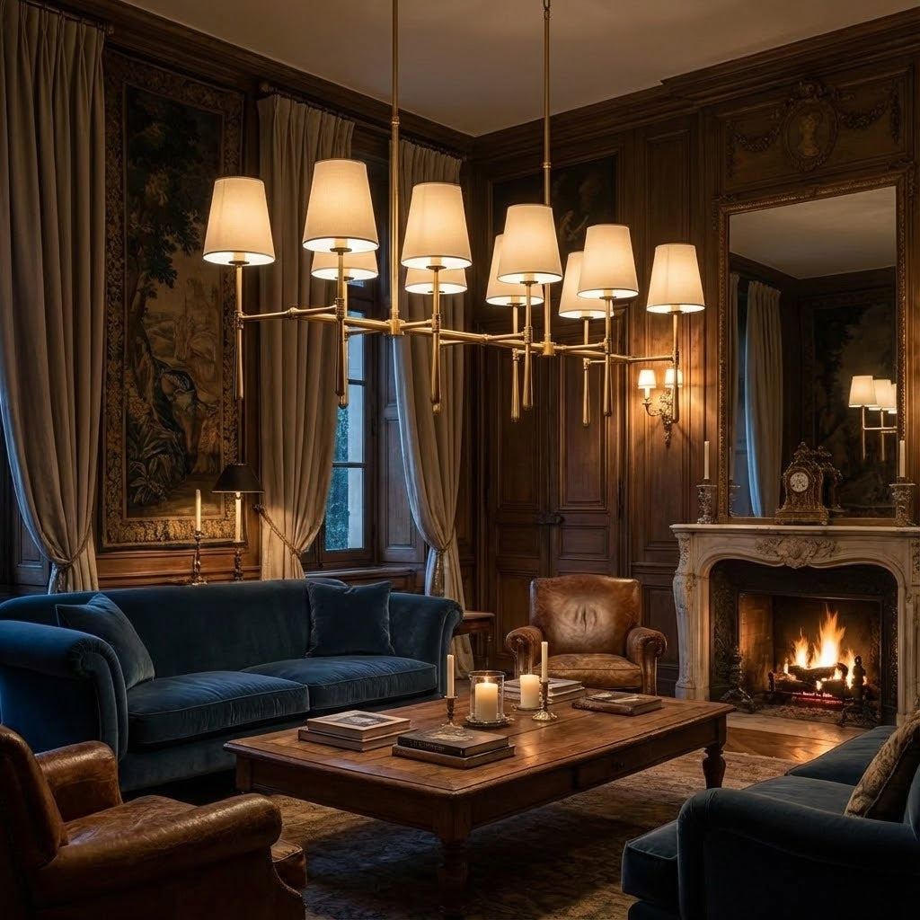 Modern Double Linear Brass Chandelier