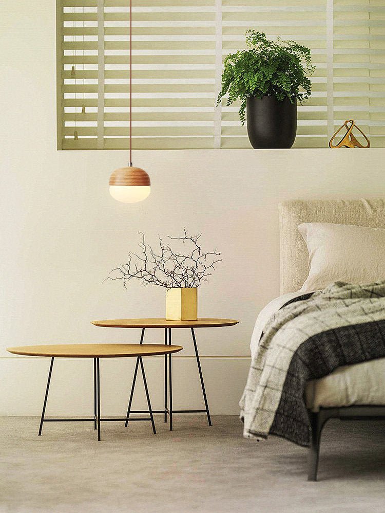 Rinivira Ribbed Wood Globe Pendant Light