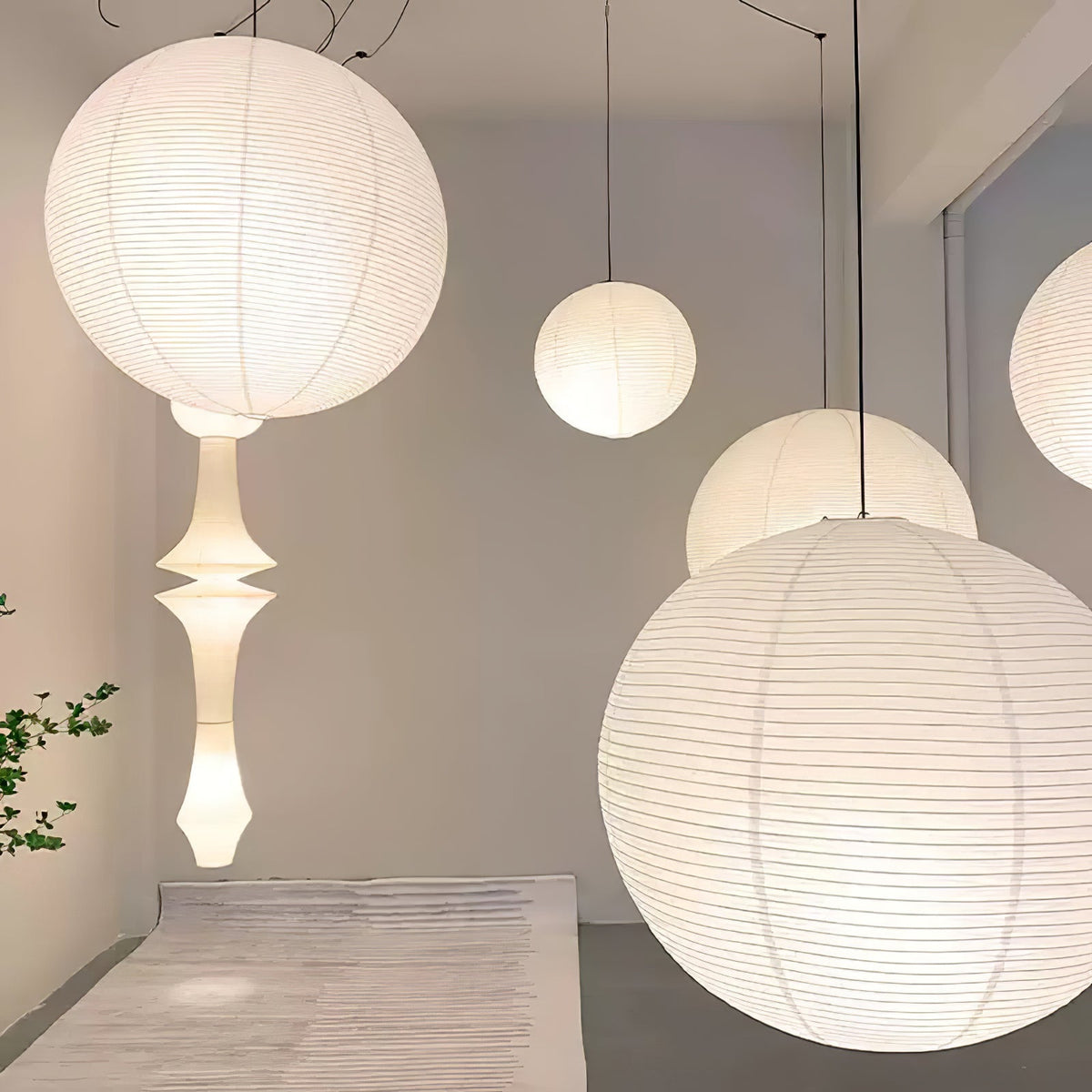 Vaelion Japanese Paper Pendant Swag Light (black plug wire)