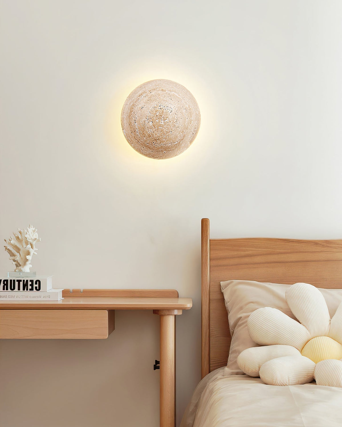 Tavenise Round Travertine Wall Lamp