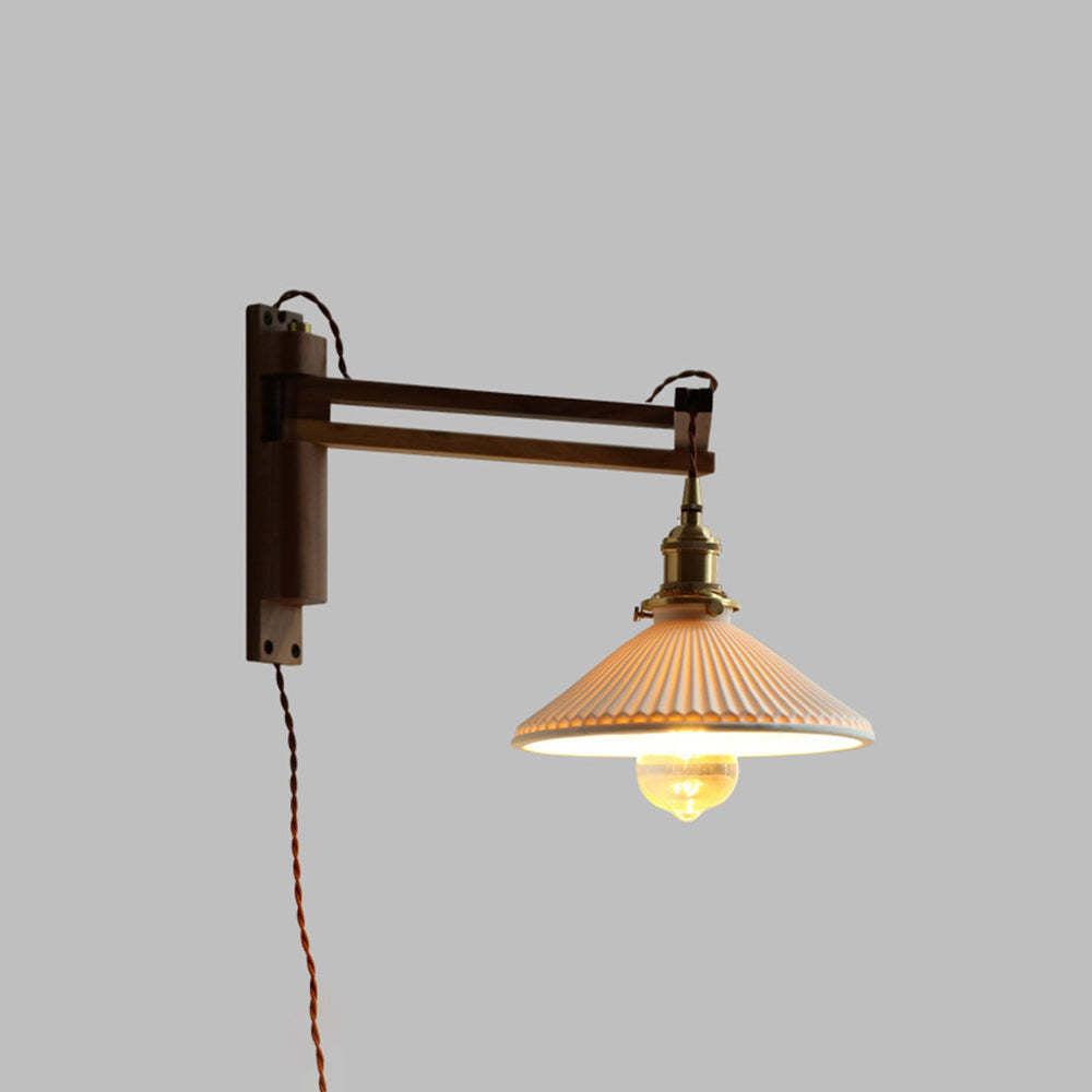 Cilepim Vintage Dome Ceramic/Wood Wall Lamp, Walnut/Wood/Clear
