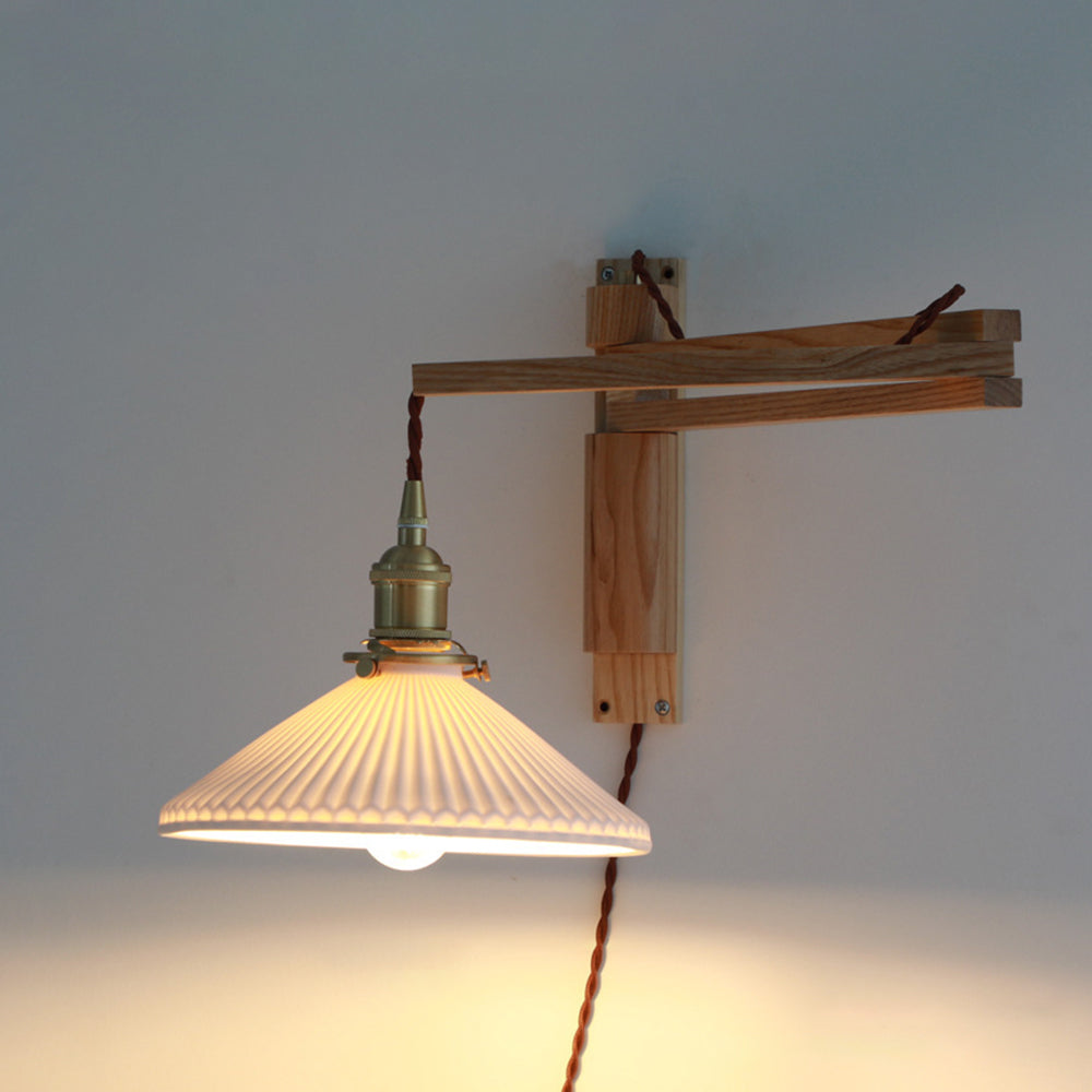 Cilepim Vintage Dome Ceramic/Wood Wall Lamp, Walnut/Wood/Clear