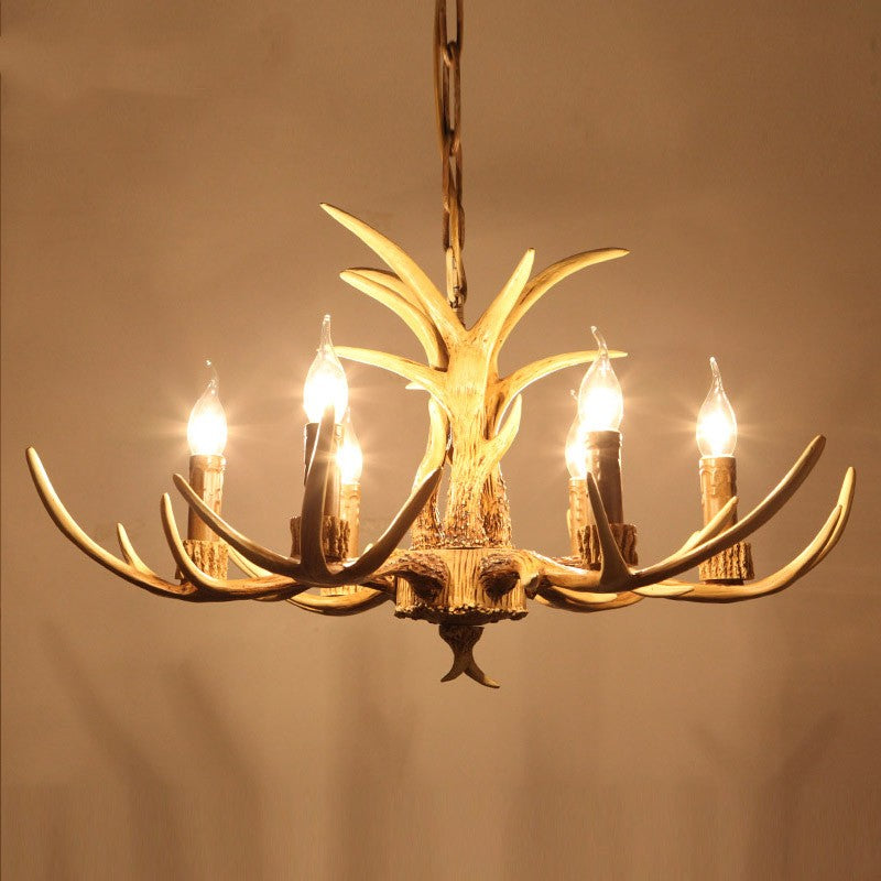 Kamudit Retro Deer Horn Resin Chandelier Living Room