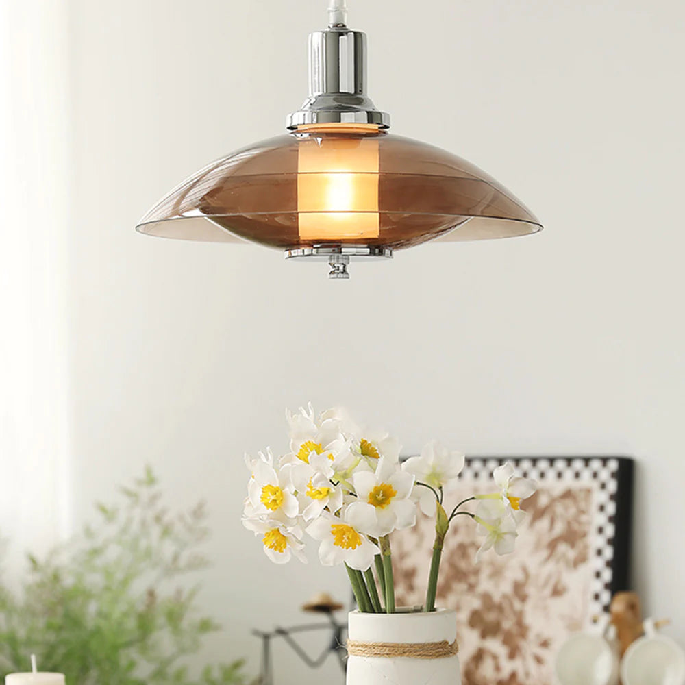 Laravudi Modern Round LED Pendant Light Brown Glass Living Room