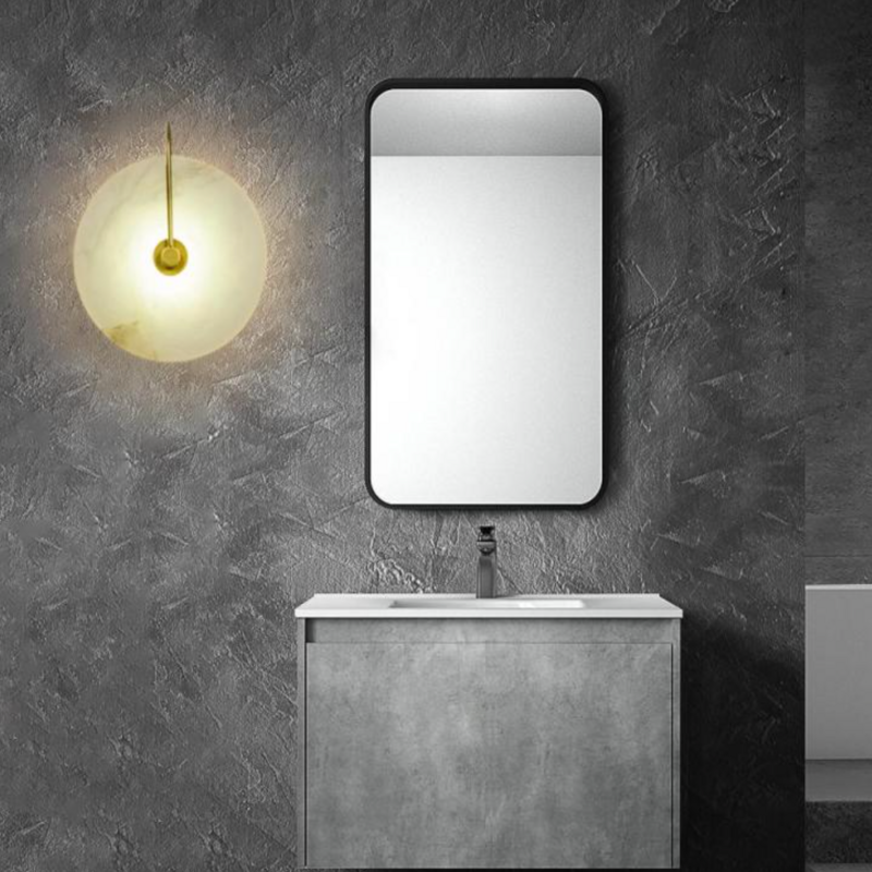 Simidal Round Bedside Wall Light, Artificial Marble, Gold & Black