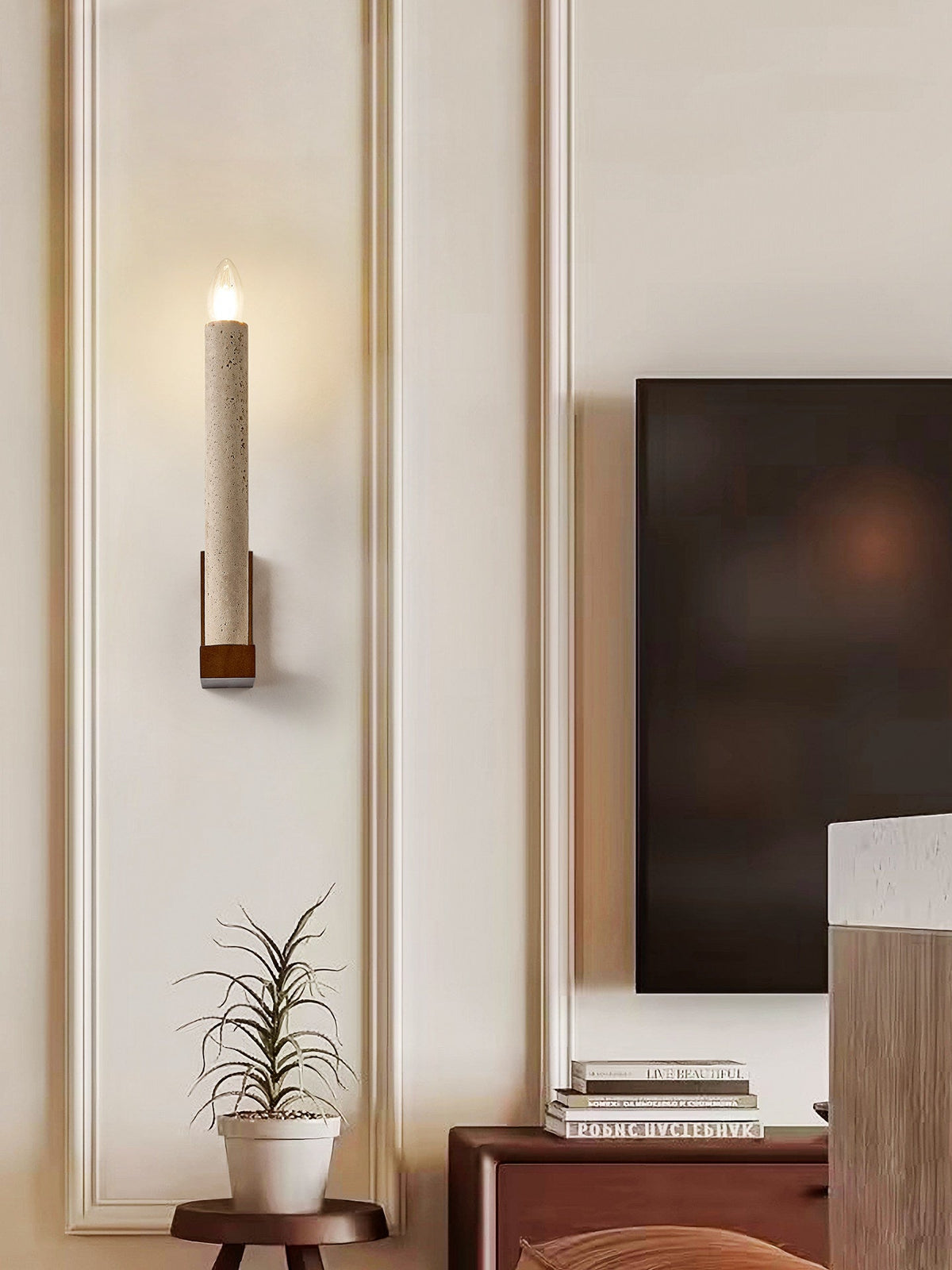 Marius Travertine Candle Wall Lamp