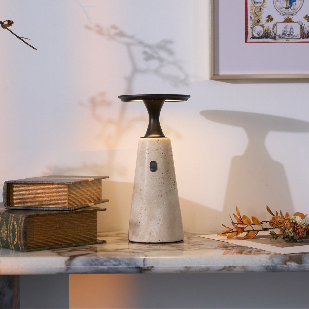 Vespera Sculptural Travertine Table Lamp