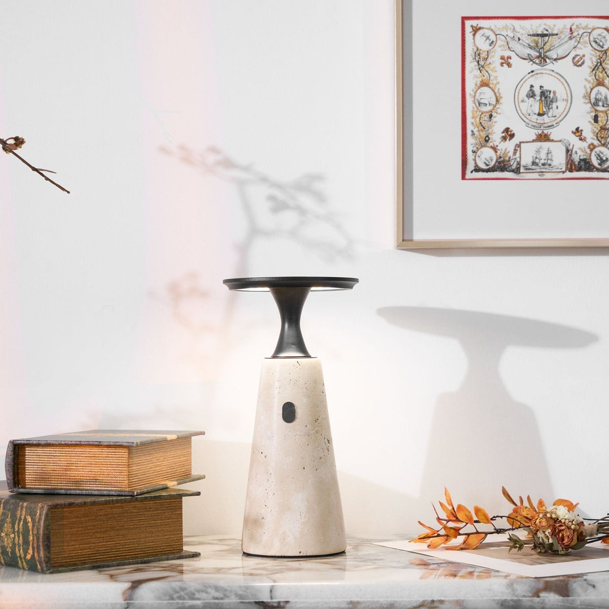 Vespera Sculptural Travertine Table Lamp