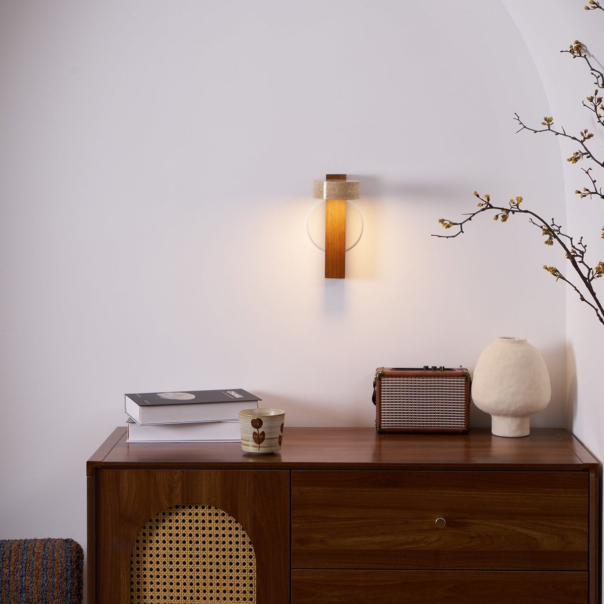 Tavalina Cylinder-Stack Travertine Wall Light