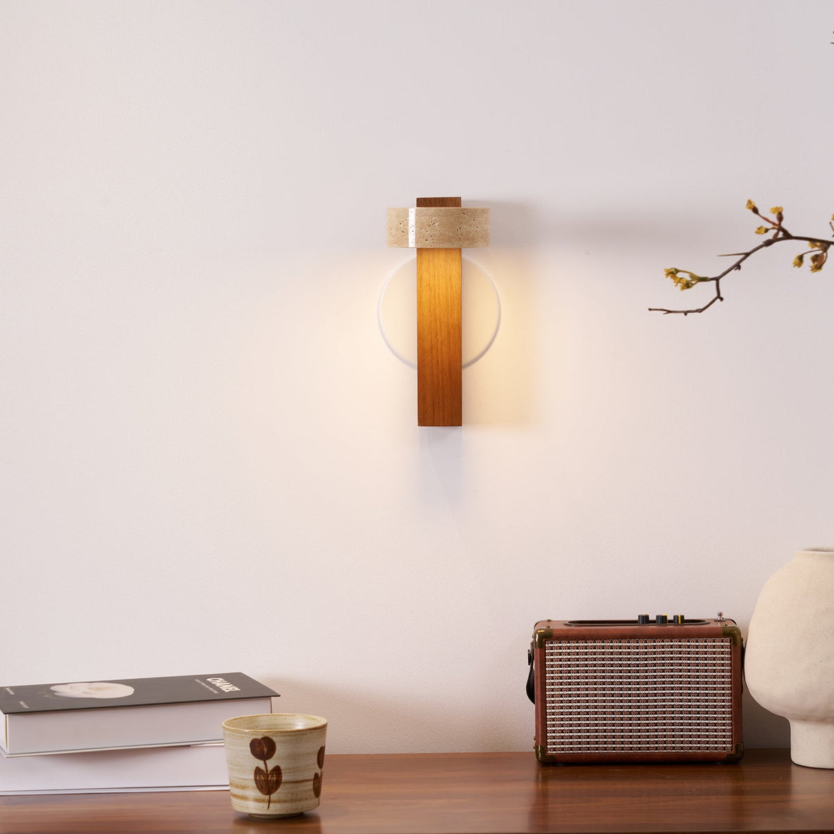 Tavalina Cylinder-Stack Travertine Wall Light