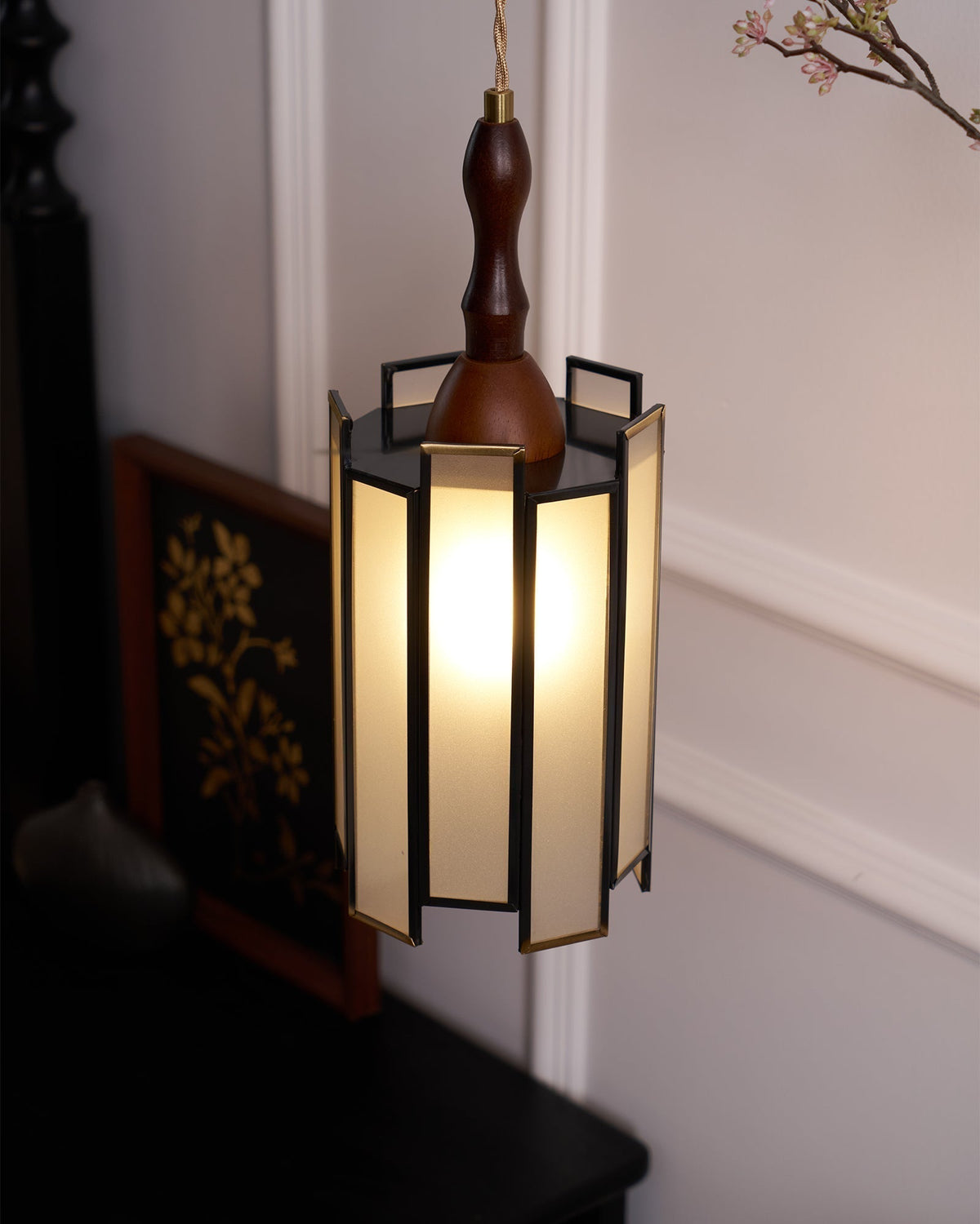 Creshen Wood & Glass Vintage Pendant Lamp