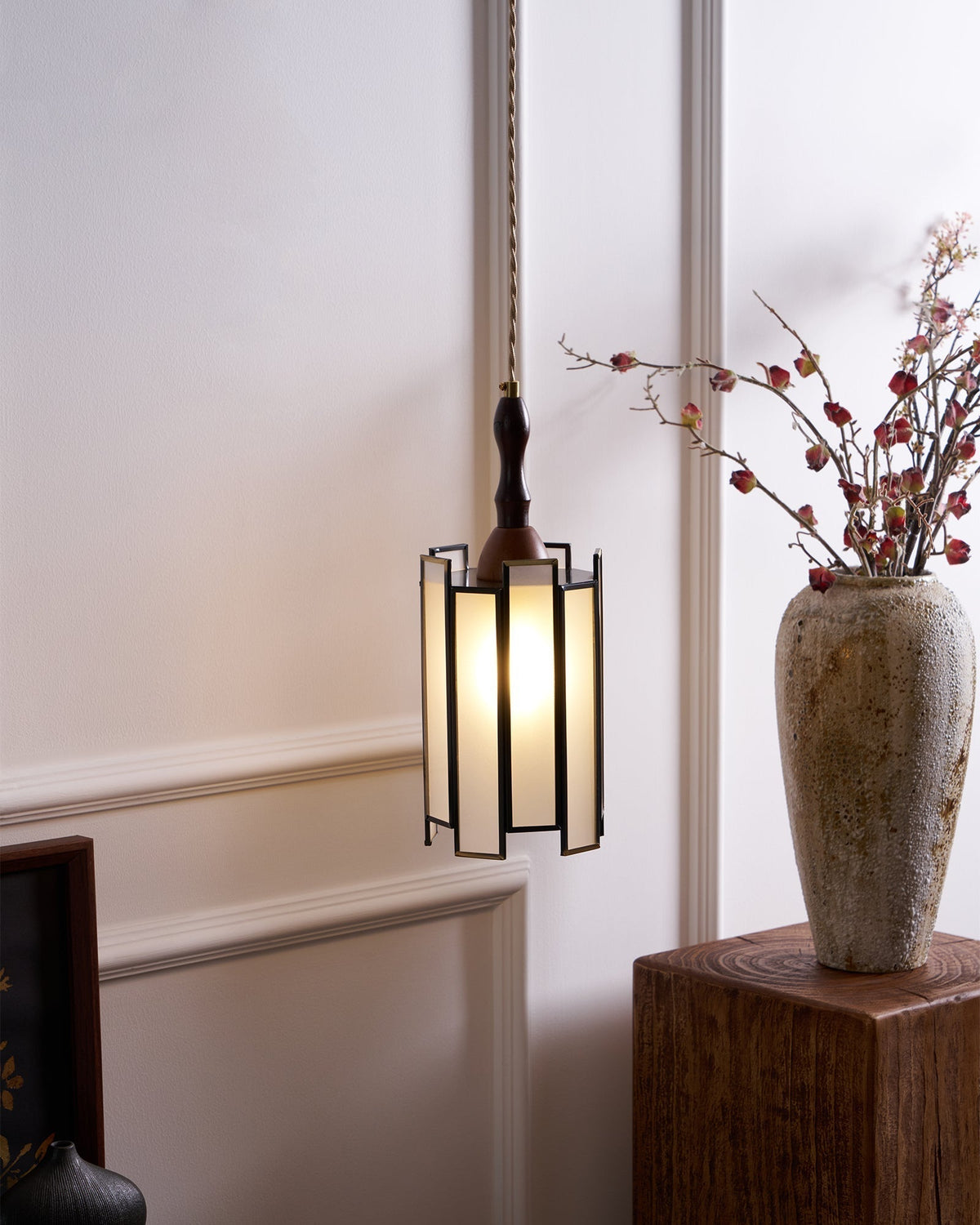 Creshen Wood & Glass Vintage Pendant Lamp
