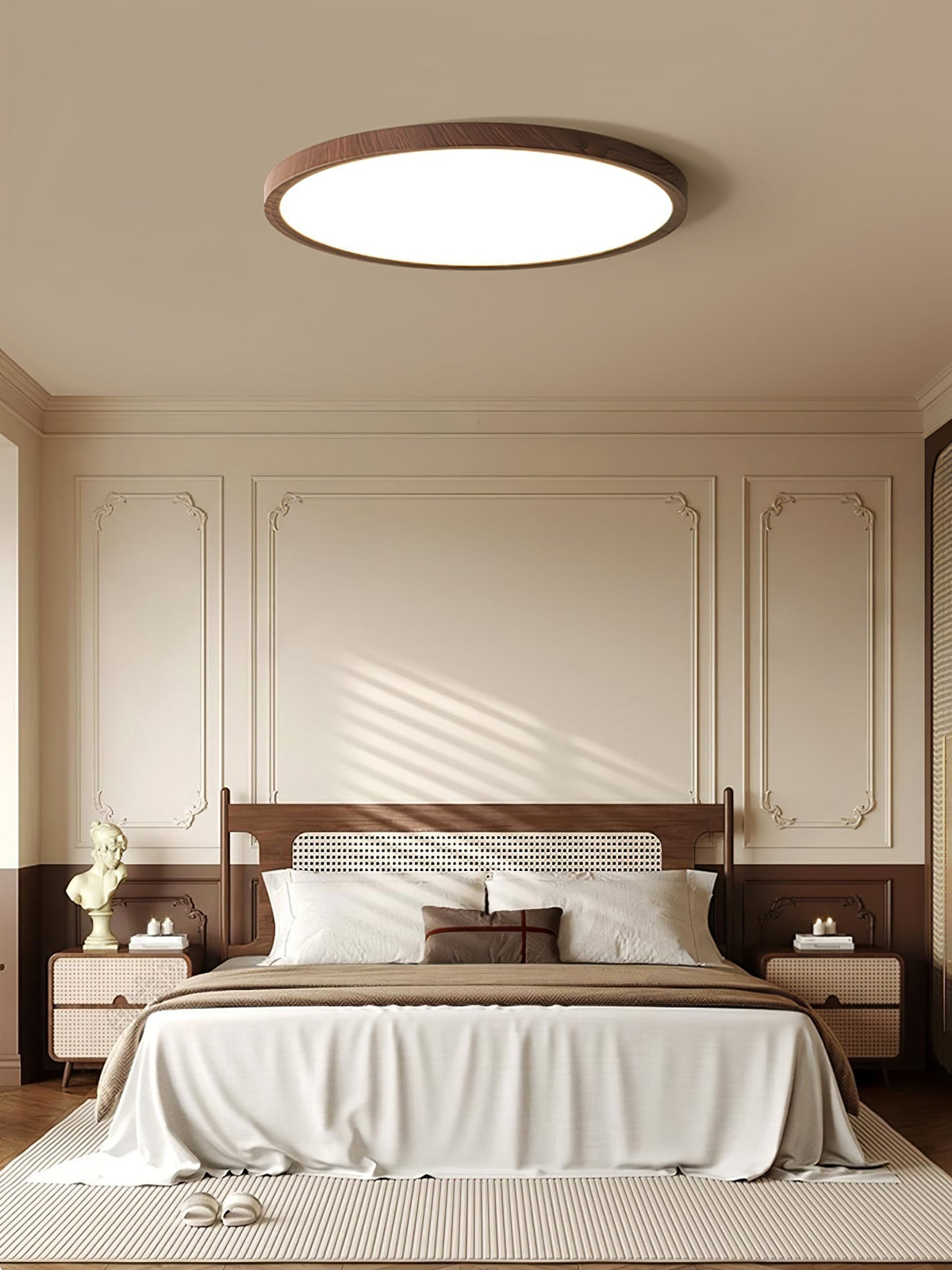 Rocor Ceiling Light Acrylic Thin Round Walnut Look Minimalist