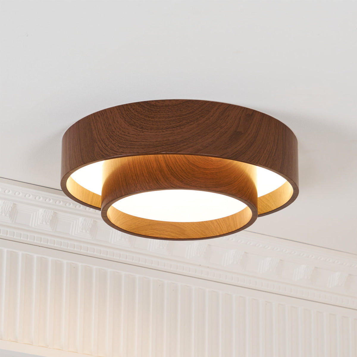 Pimegon Ceiling Light Double - Ring Walnut Color