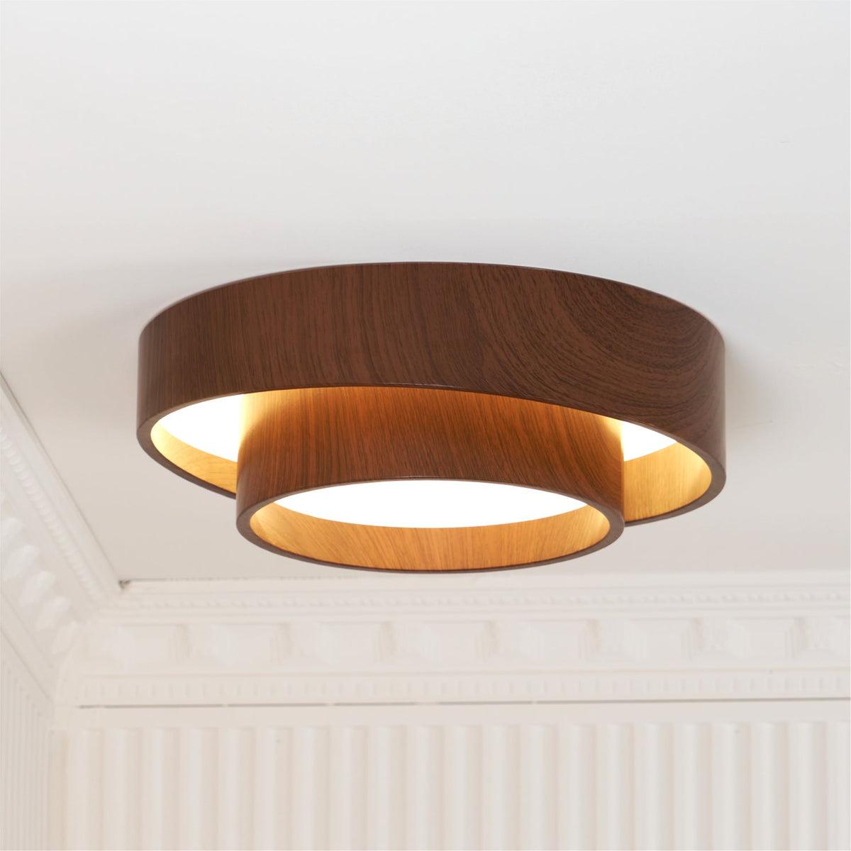 Pimegon Ceiling Light Double - Ring Walnut Color