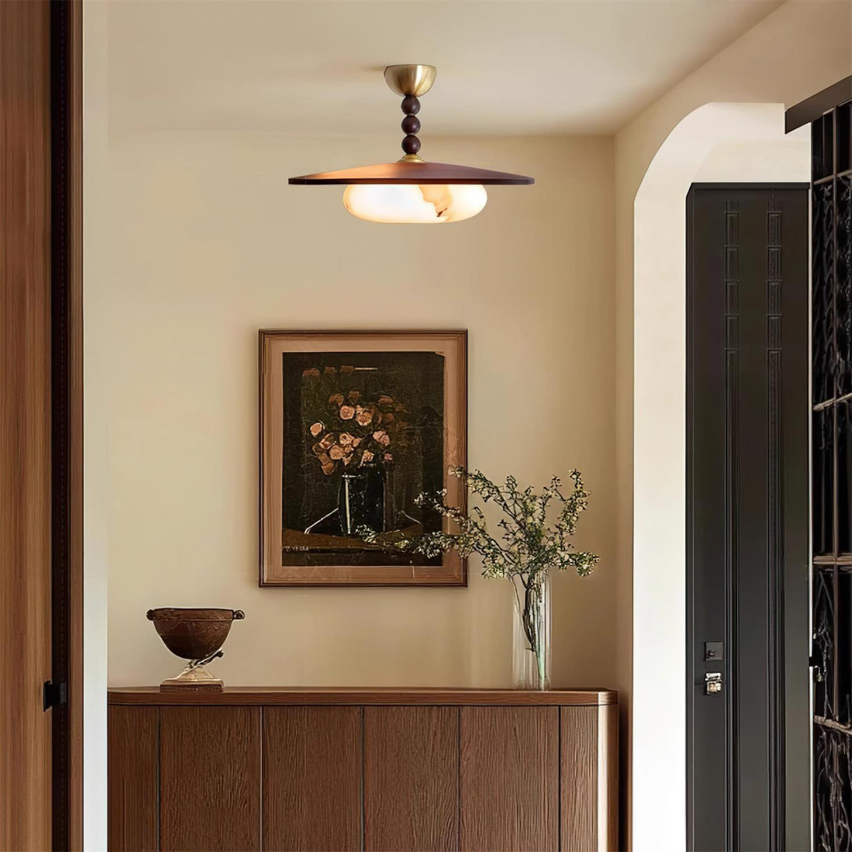 Tovupur Ceiling Light Walnut Color & White Imitation Alabaster