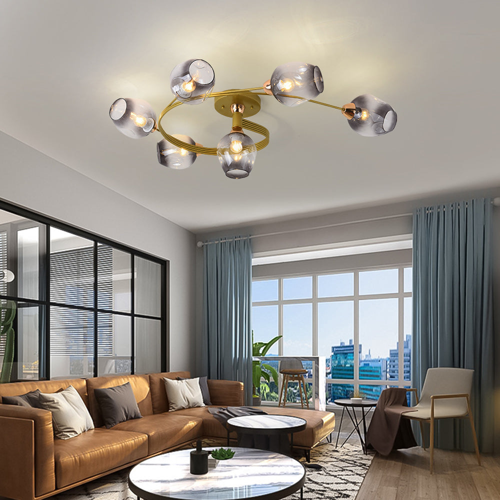 Panavuk Flush Mount Ceiling Light, Glass, Black/Gold, Dining Room