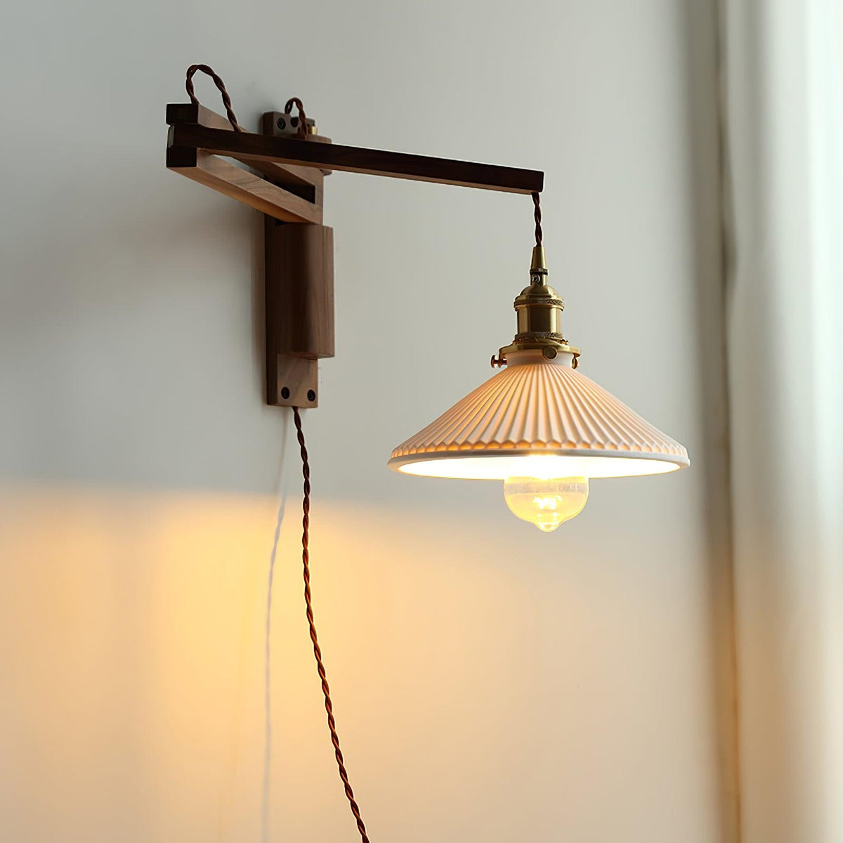 Esviel Nordic Art Swing Arm Walnut Ceramic Wall Light