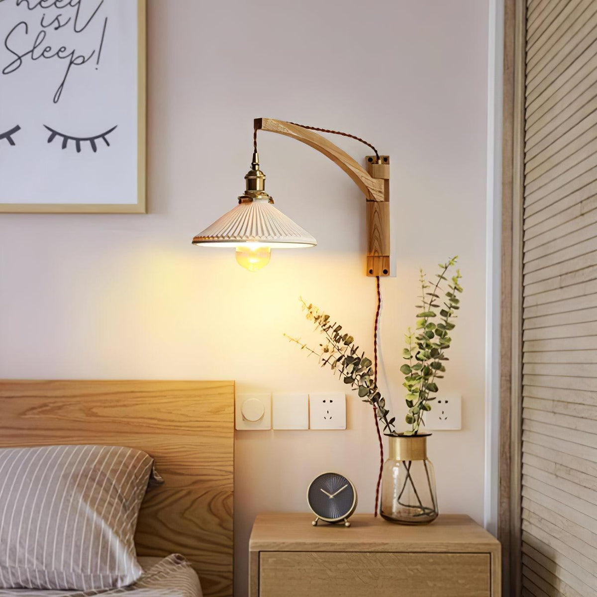 Esviel Nordic Art Swing Arm Walnut Ceramic Wall Light