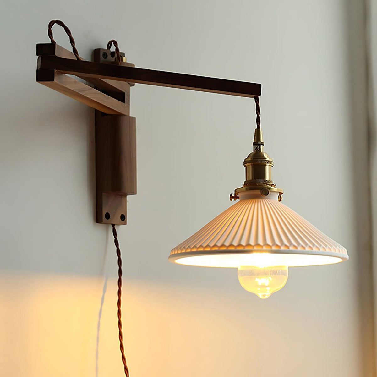 Esviel Nordic Art Swing Arm Walnut Ceramic Wall Light