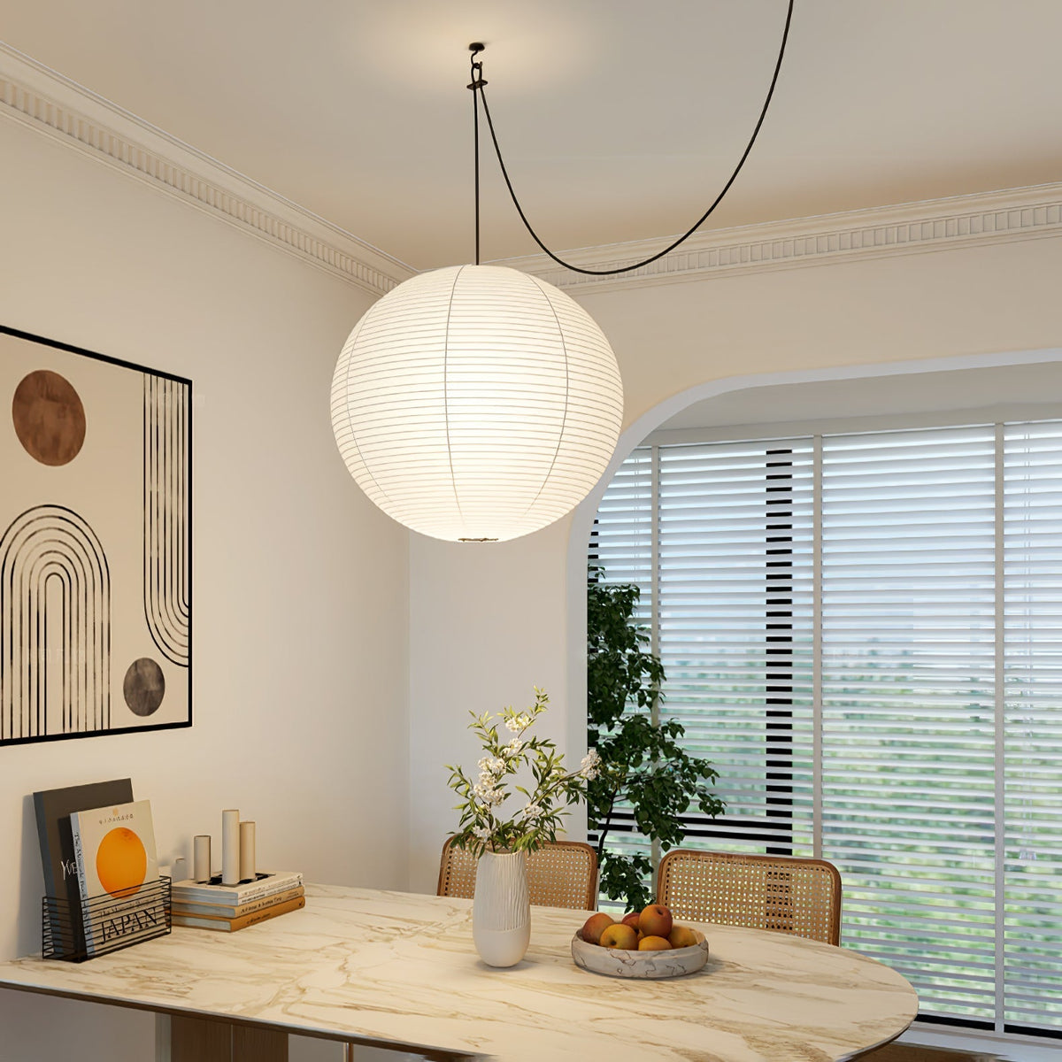 Beauwell Paper Globe White Plug Wire Pendant Light