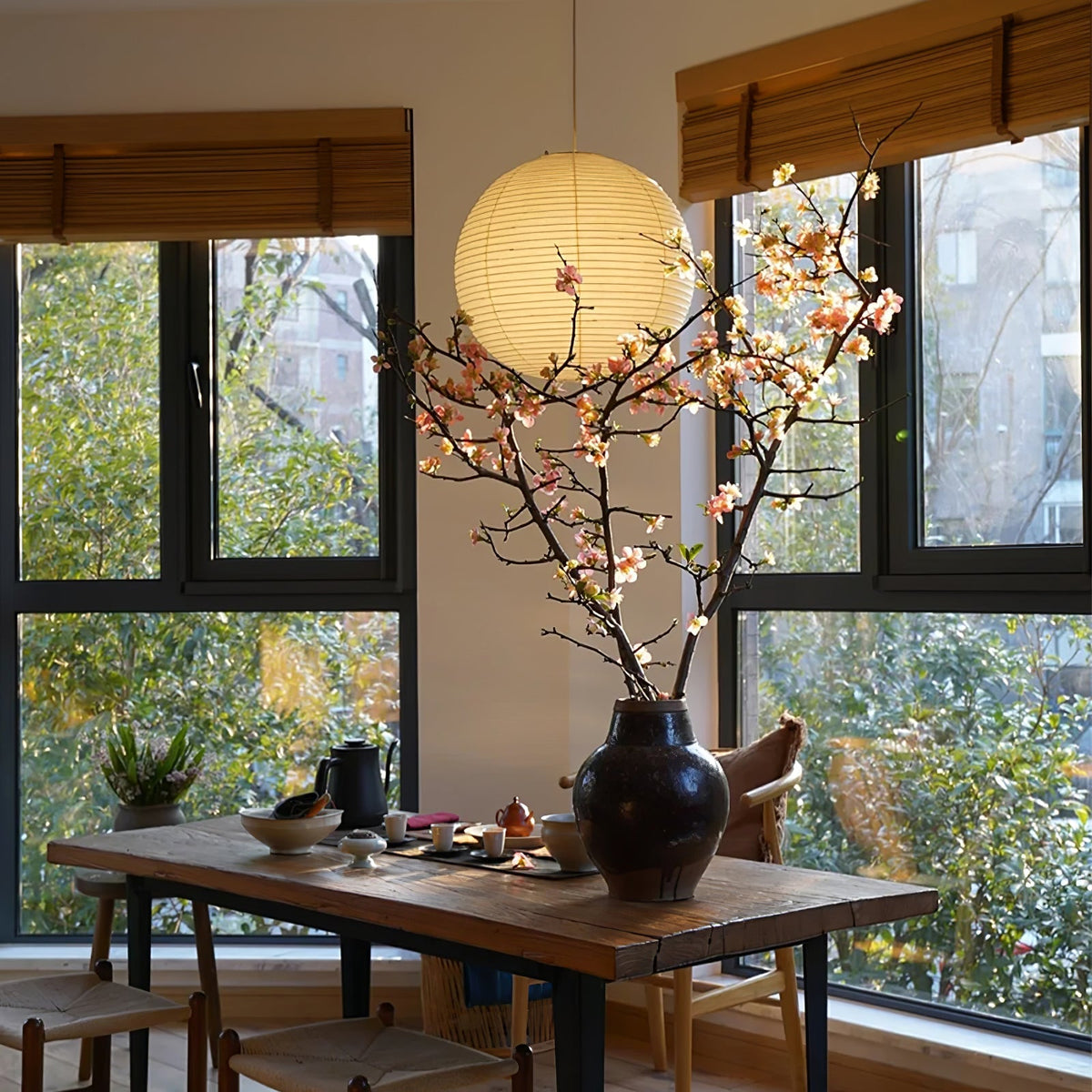Vaelion Japanese Paper Pendant Swag Light (black plug wire)