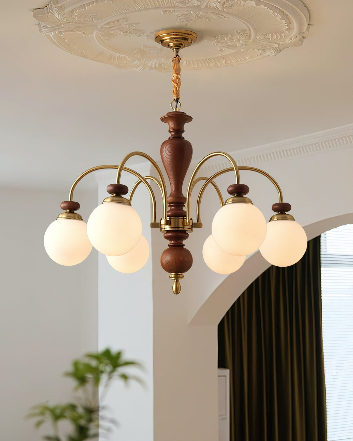 Elverian Chandelier Classic Wooden Brass