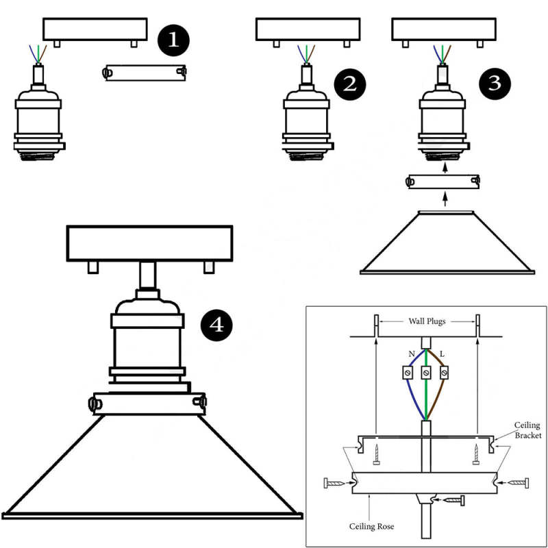 Cokikan Industrial Cone Metal Ceiling Light, Black