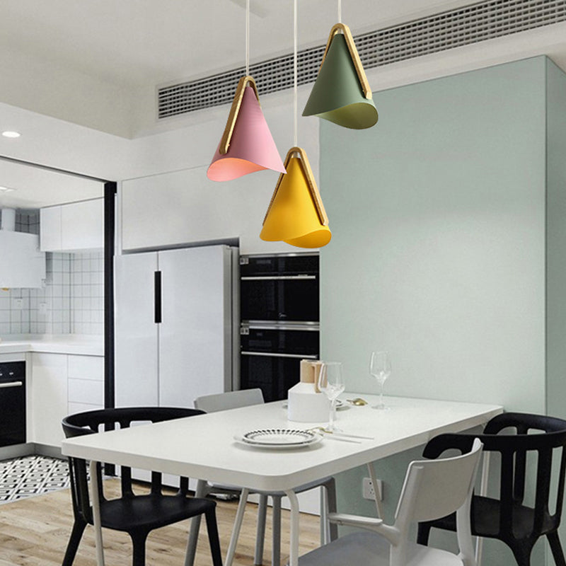 Jegogas Modern Cone Pendant Light, Wood/Metal