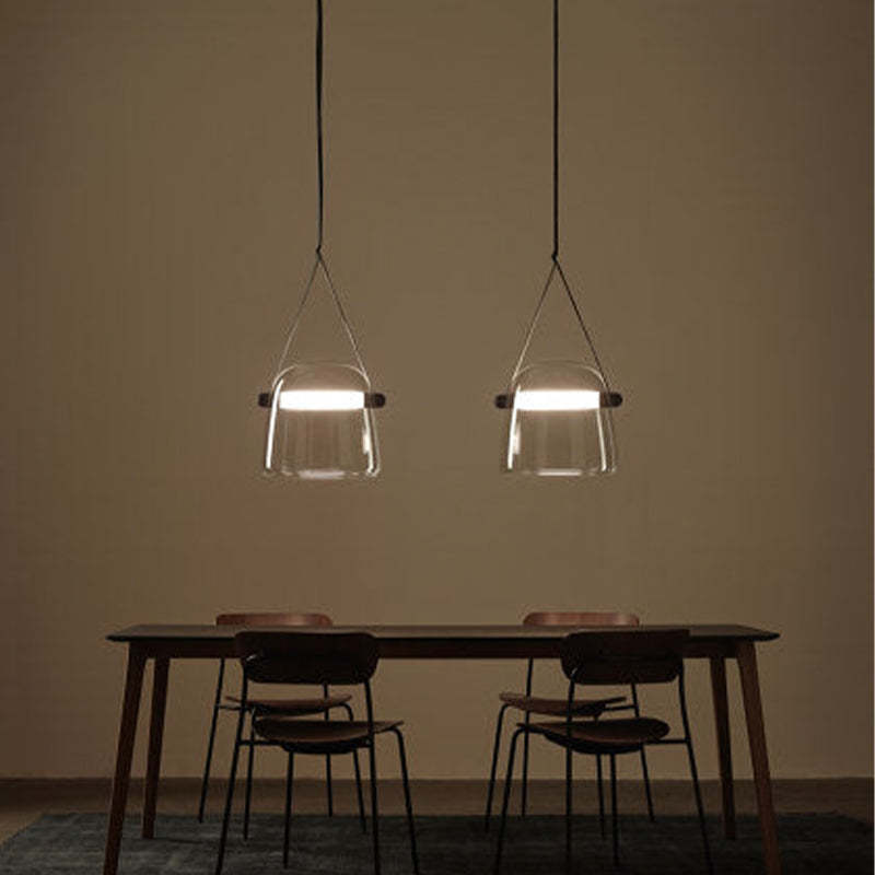 Nebitir Modern Nordic Leather/Glass Pendant Light, Grey/White