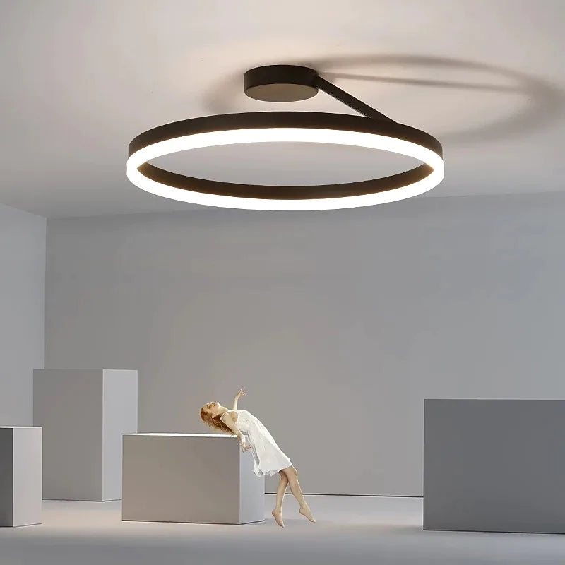 Solinor Modern Circle Flush Mount Ceiling Light, Black & White-Relic Pieces