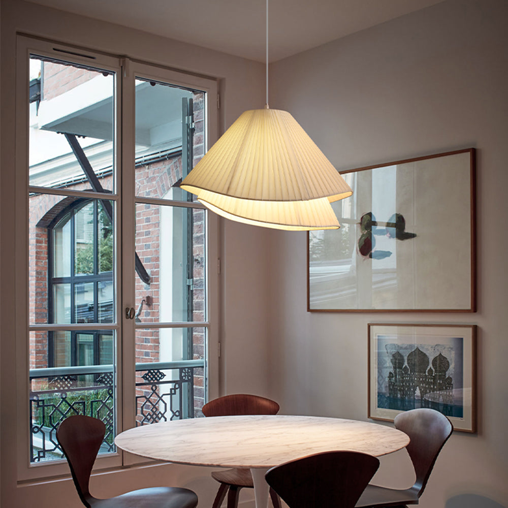 Libobir Minimalist Double Overlap Fabric LED Pendant Light, White
