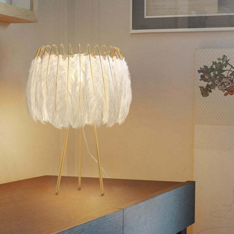 Wabonek Artistic Tripod Feather Floor Lamp, White