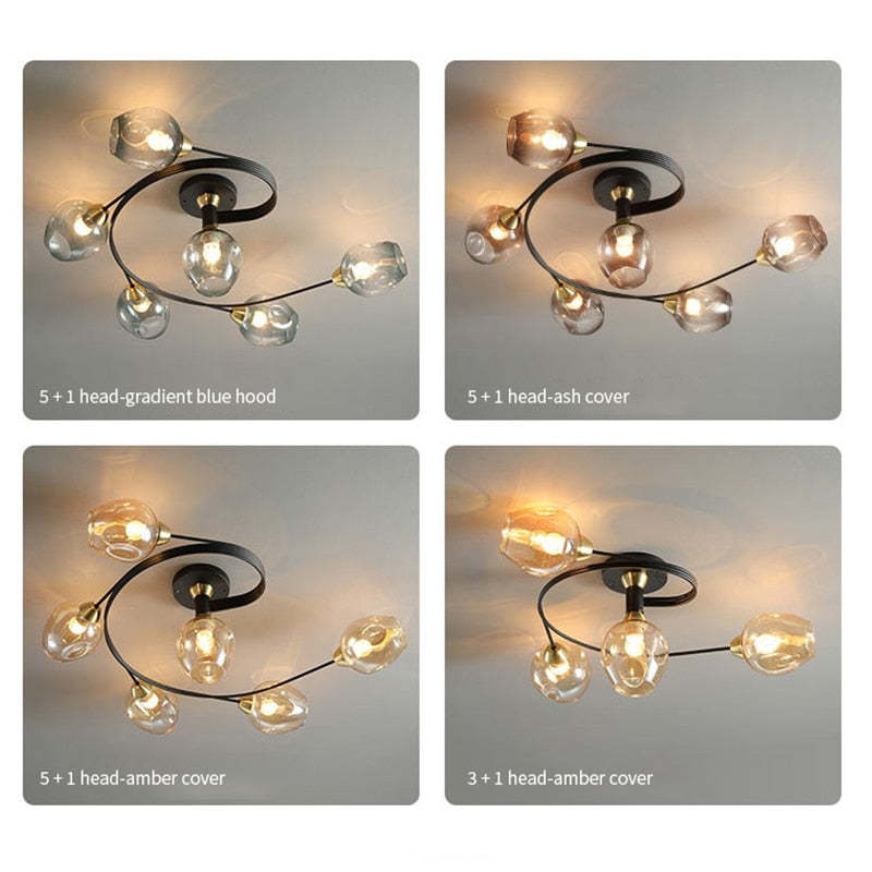 Panavuk Flush Mount Ceiling Light, Glass, Black/Gold, Dining Room