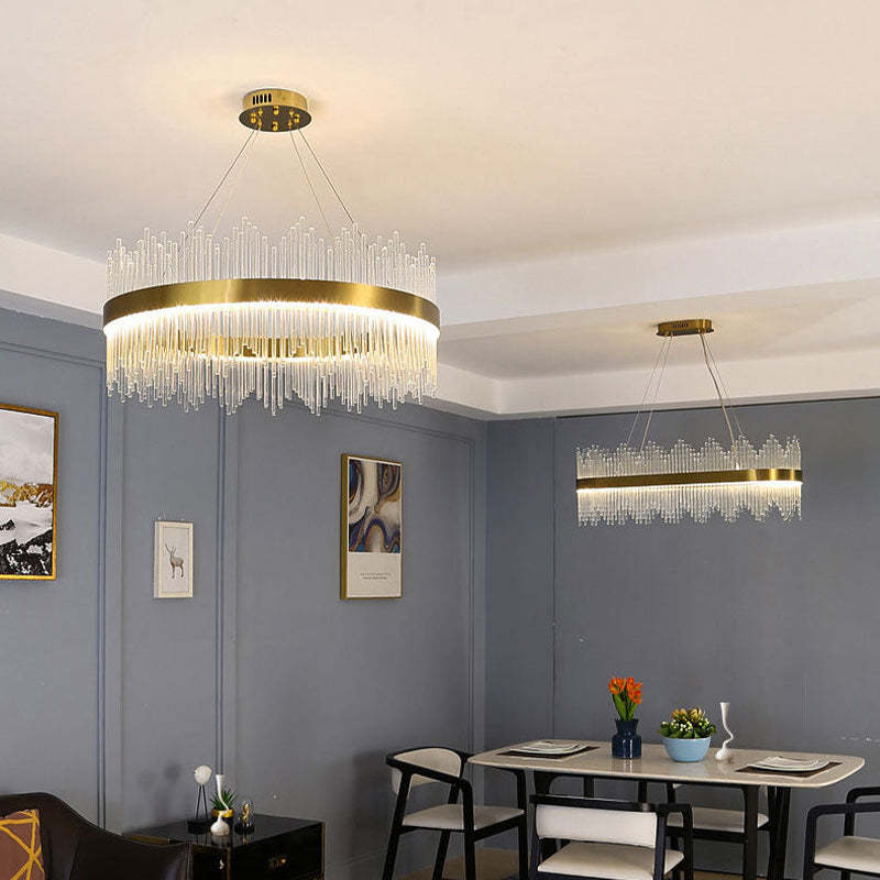Pematud Modern Round/Rectangular Chain Chandelier, Gold