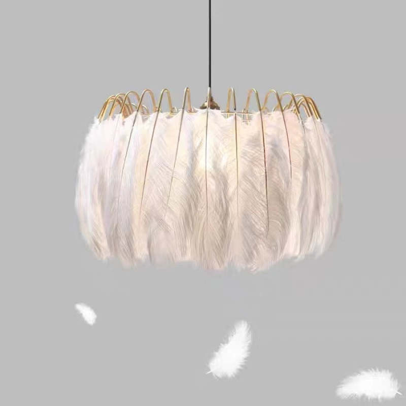 Nasesil Elegant Feather Pendant Light, Black/White, Bedroom/Living Room