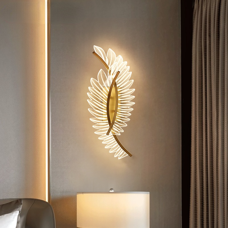 Werekun Modern Gold Feather Wall Lamp, 3 Style
